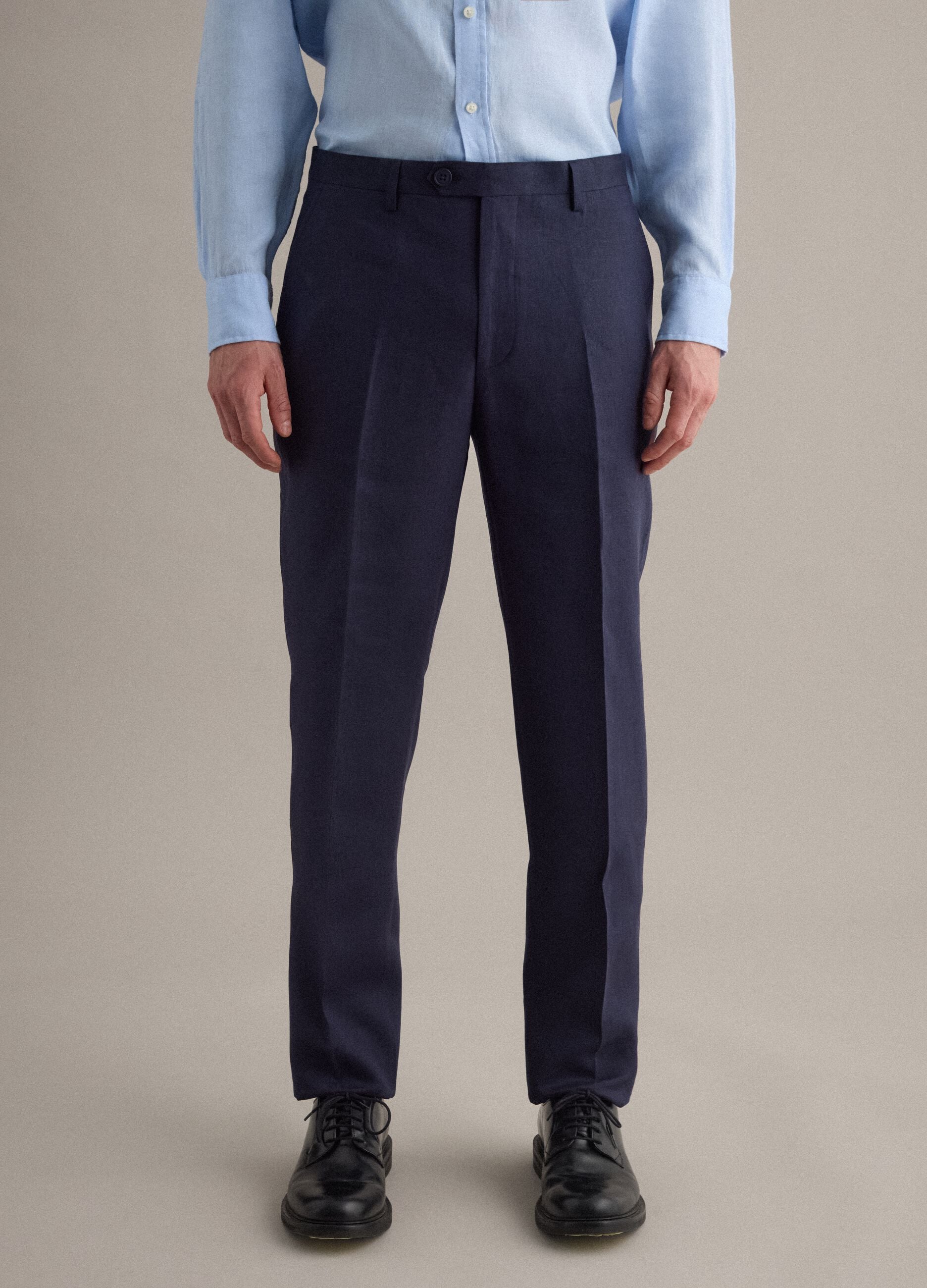 Slim fit blue pure linen trousers
