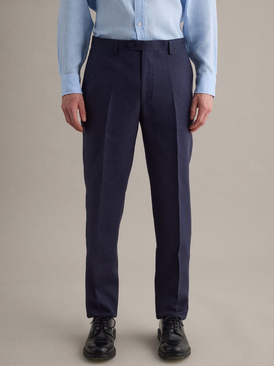 Slim fit blue pure linen trousers_1