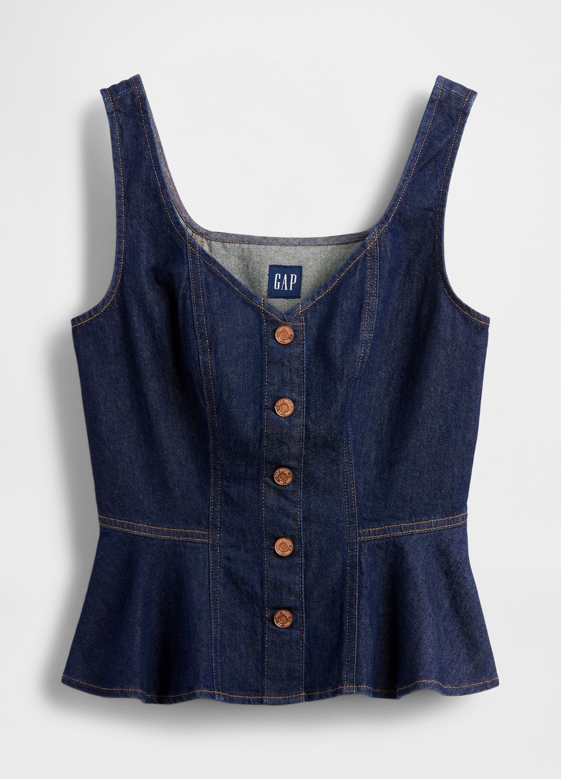 Stretch denim tank top with V-neck