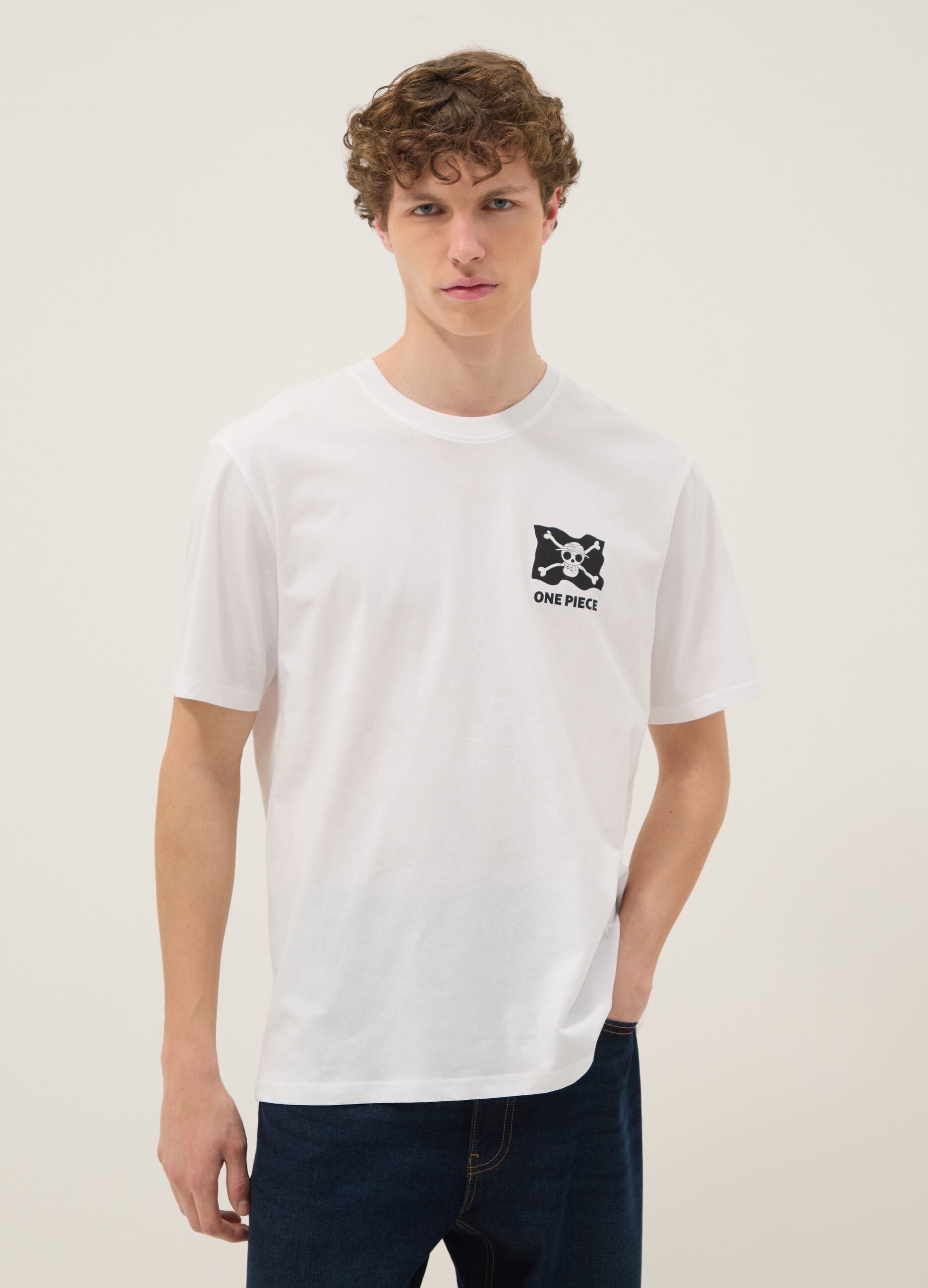 White One Piece print T-shirt in pure cotton, relaxed fit