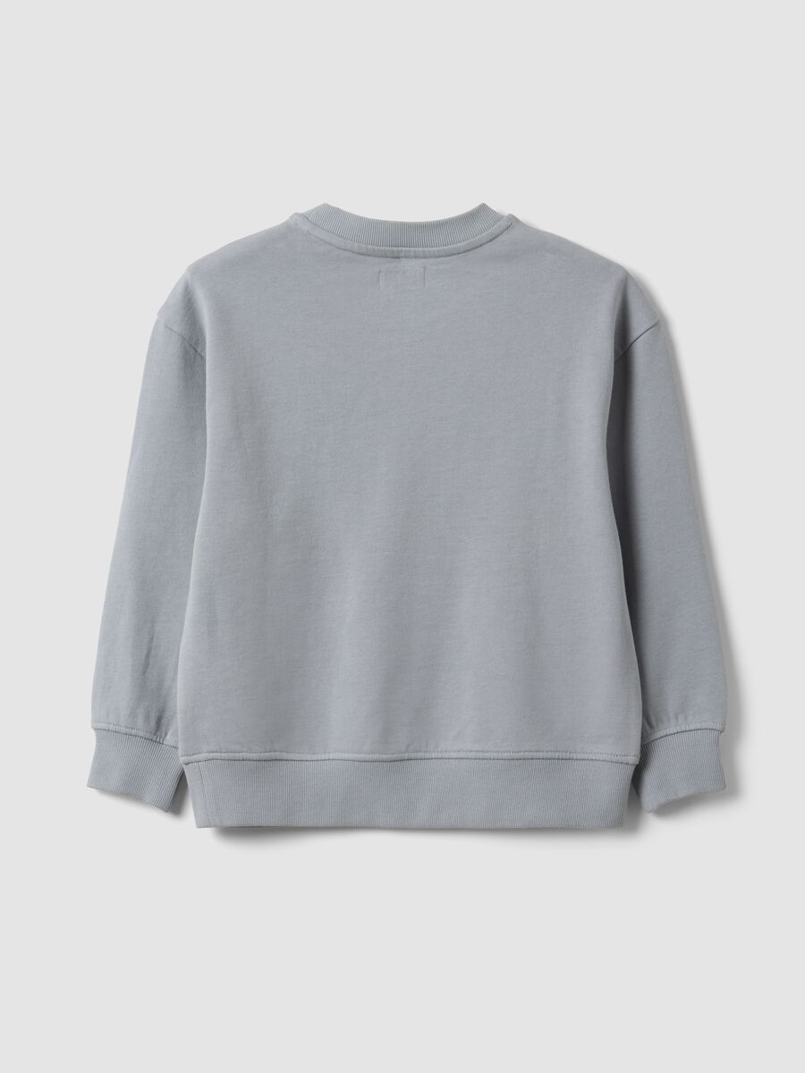 Grey oversized pure cotton hoodie with print and kangaroo pocket for boys_1