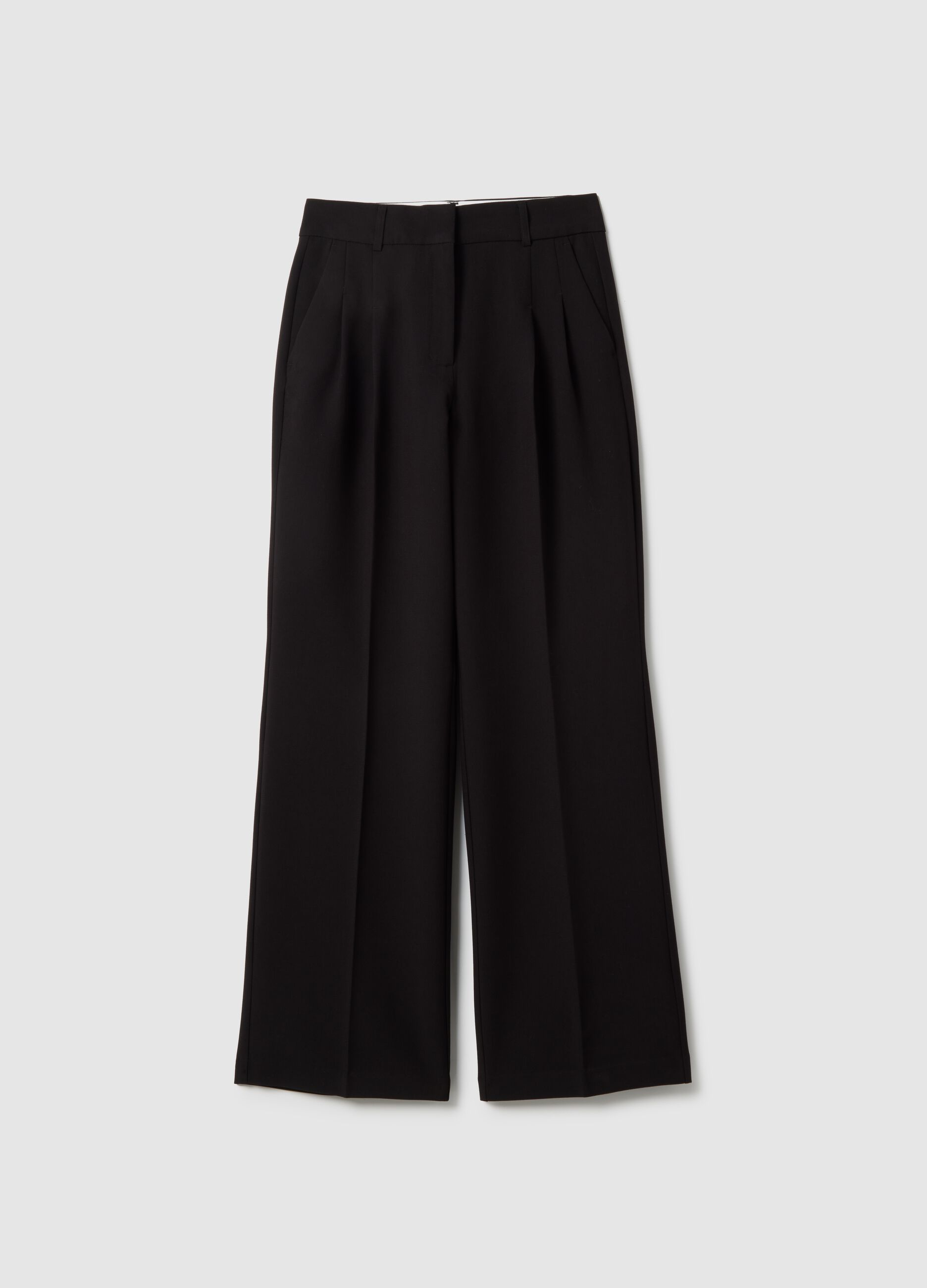 Black Wide Leg Trousers Regular Fit