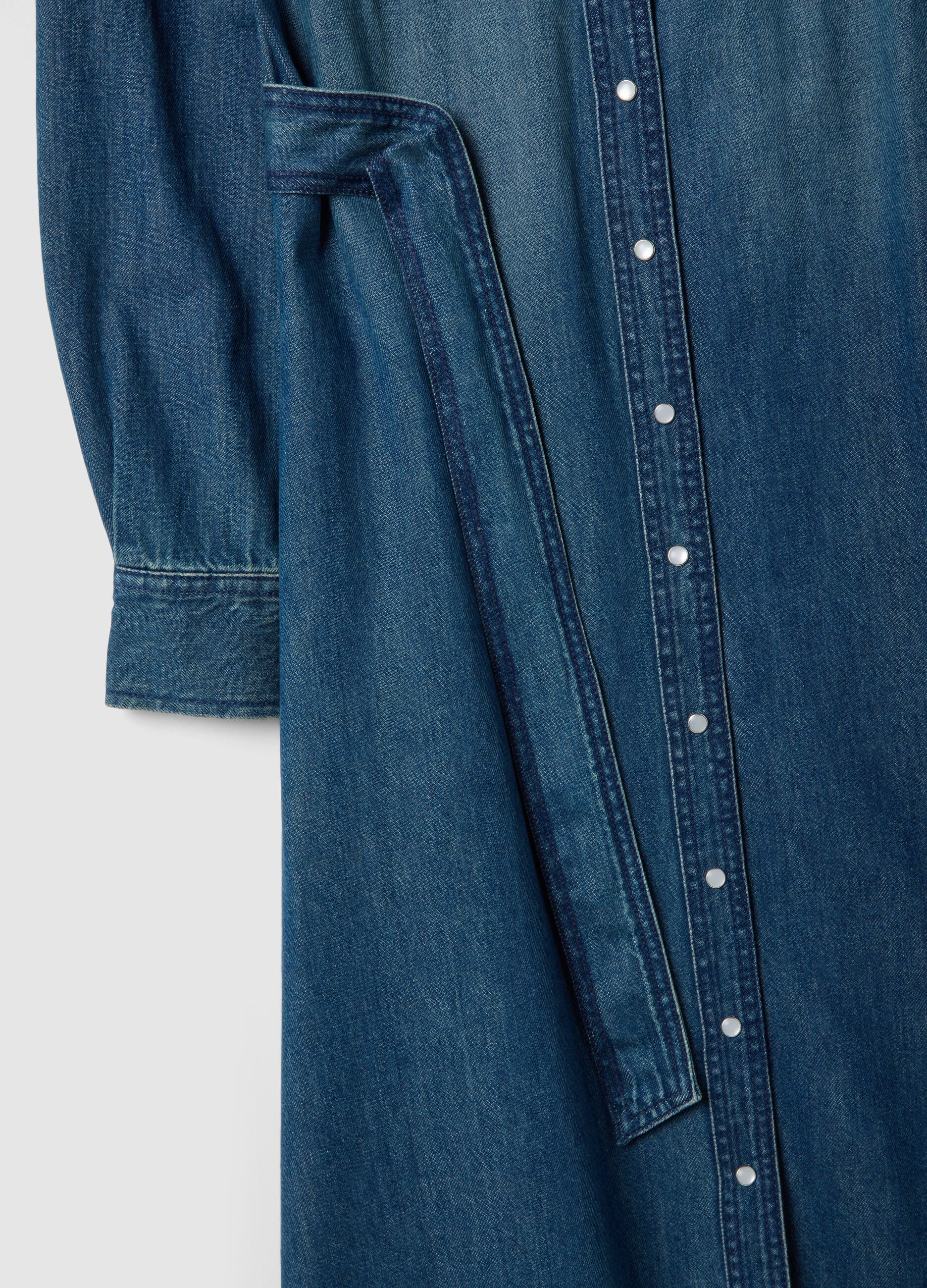 Long blue denim dress in pure cotton, regular fit