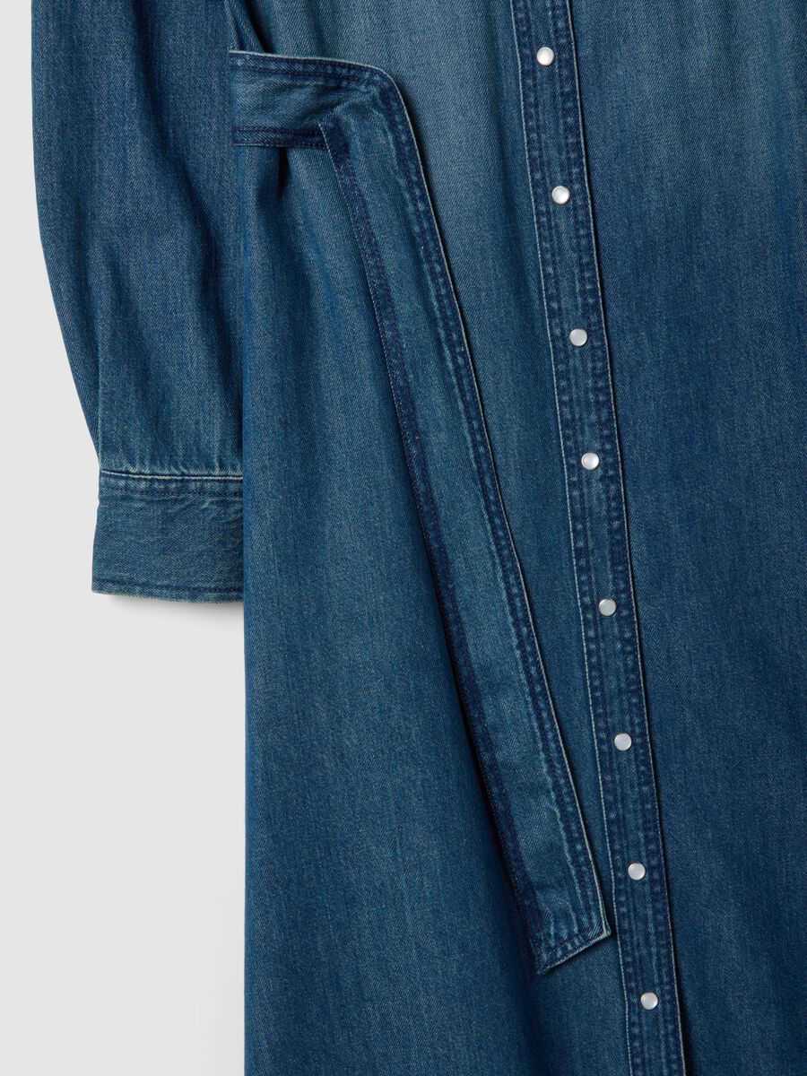 Abito lungo in puro cotone denim blu regular fit_5