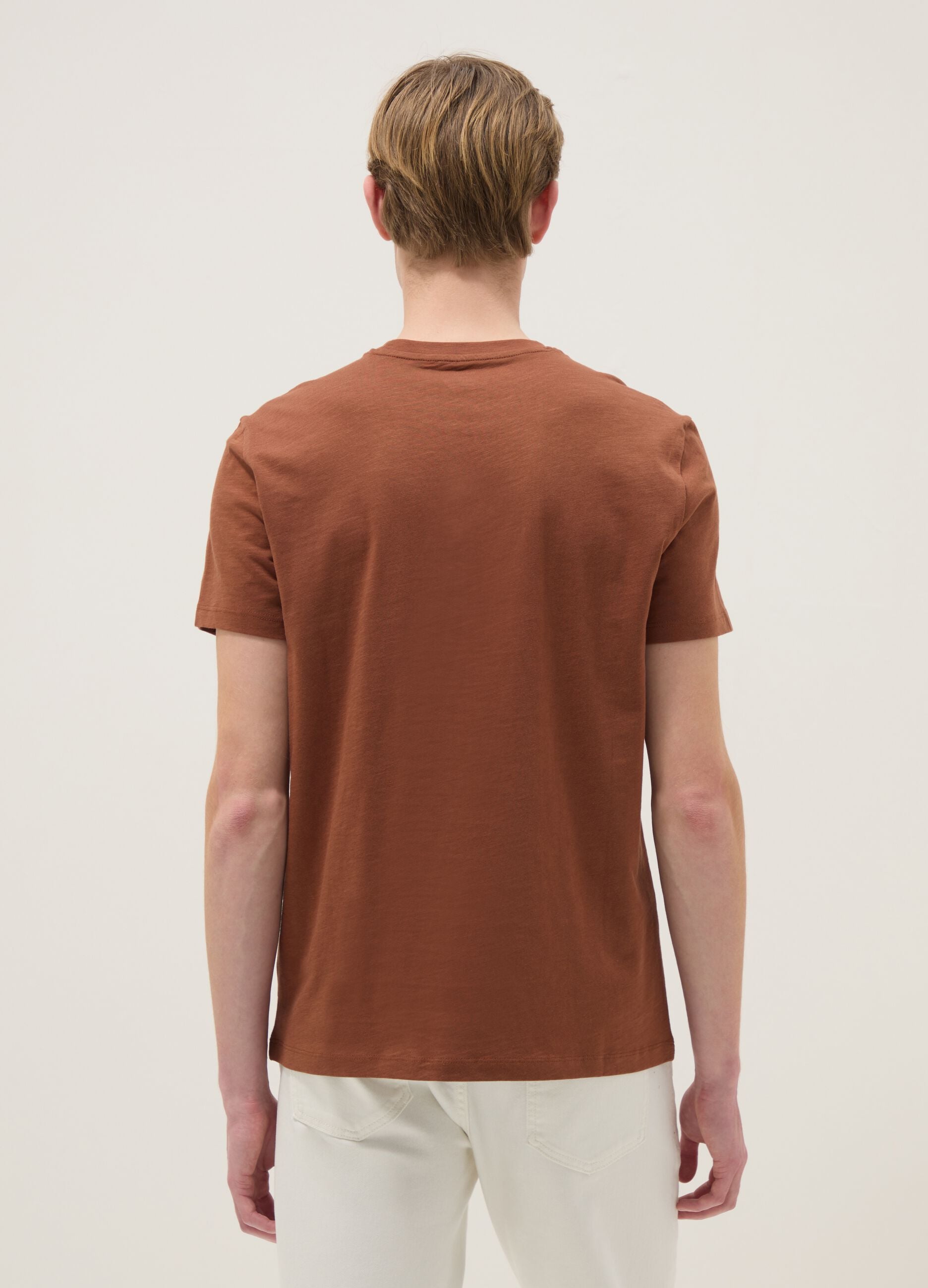 Brown short-sleeve pure cotton regular fit T-shirt