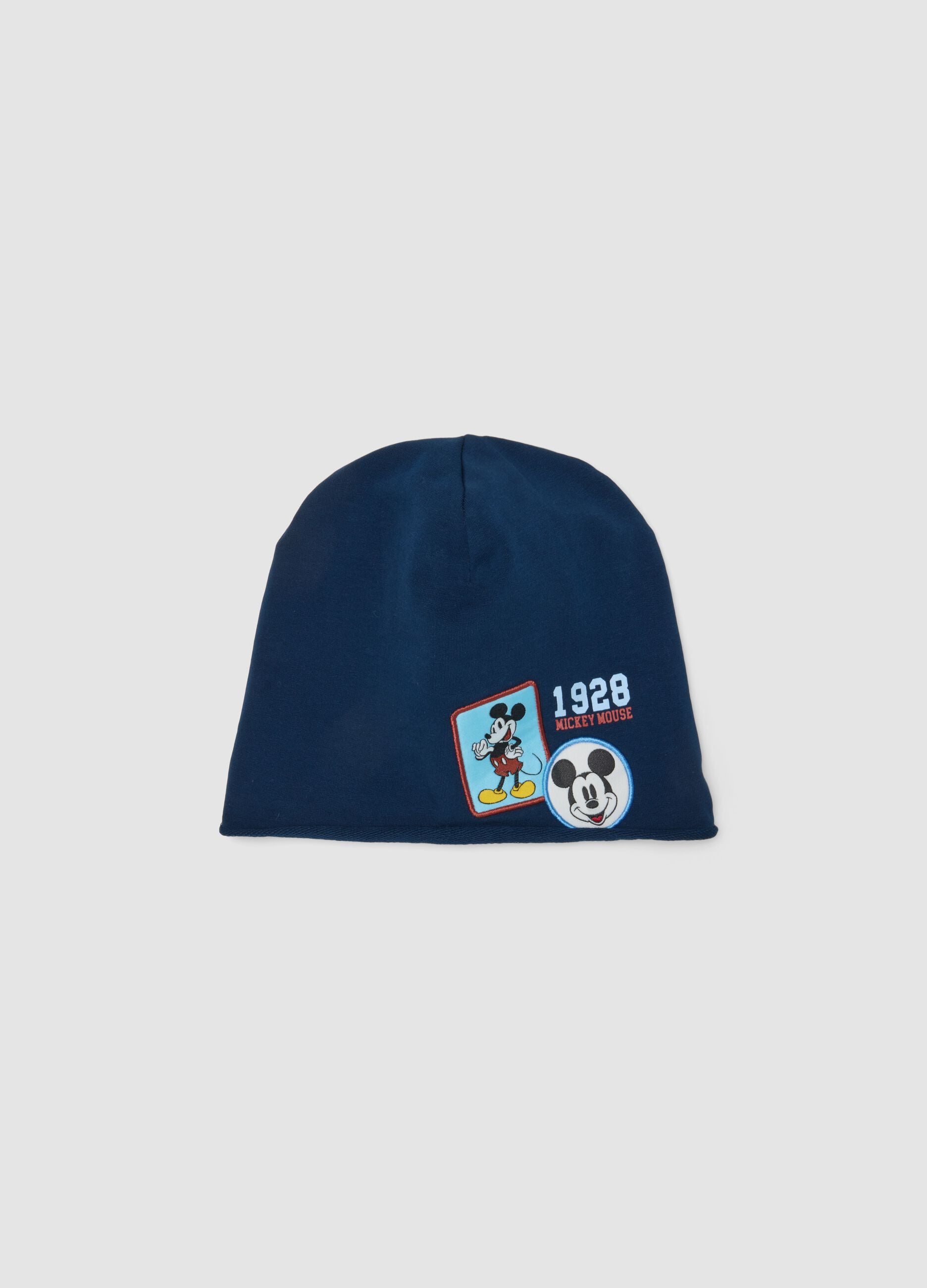 Blue stretchy organic cotton hat with Mickey prints for baby boy