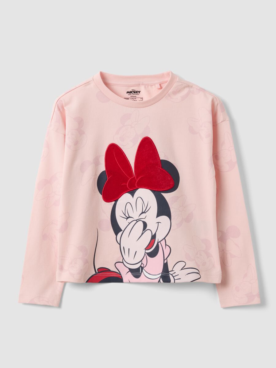 Pink stretch cotton crew-neck T-shirt with Minnie print_0