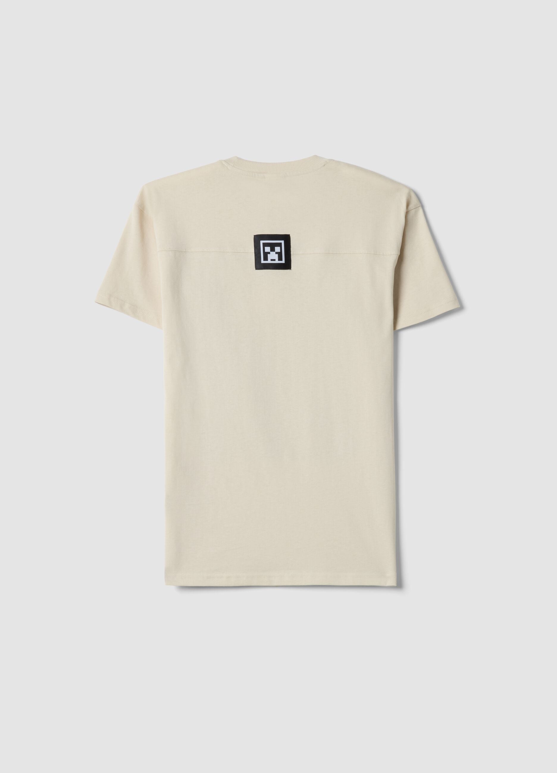 Boys' Beige Pure Cotton T-shirt with Relaxed Fit and Print