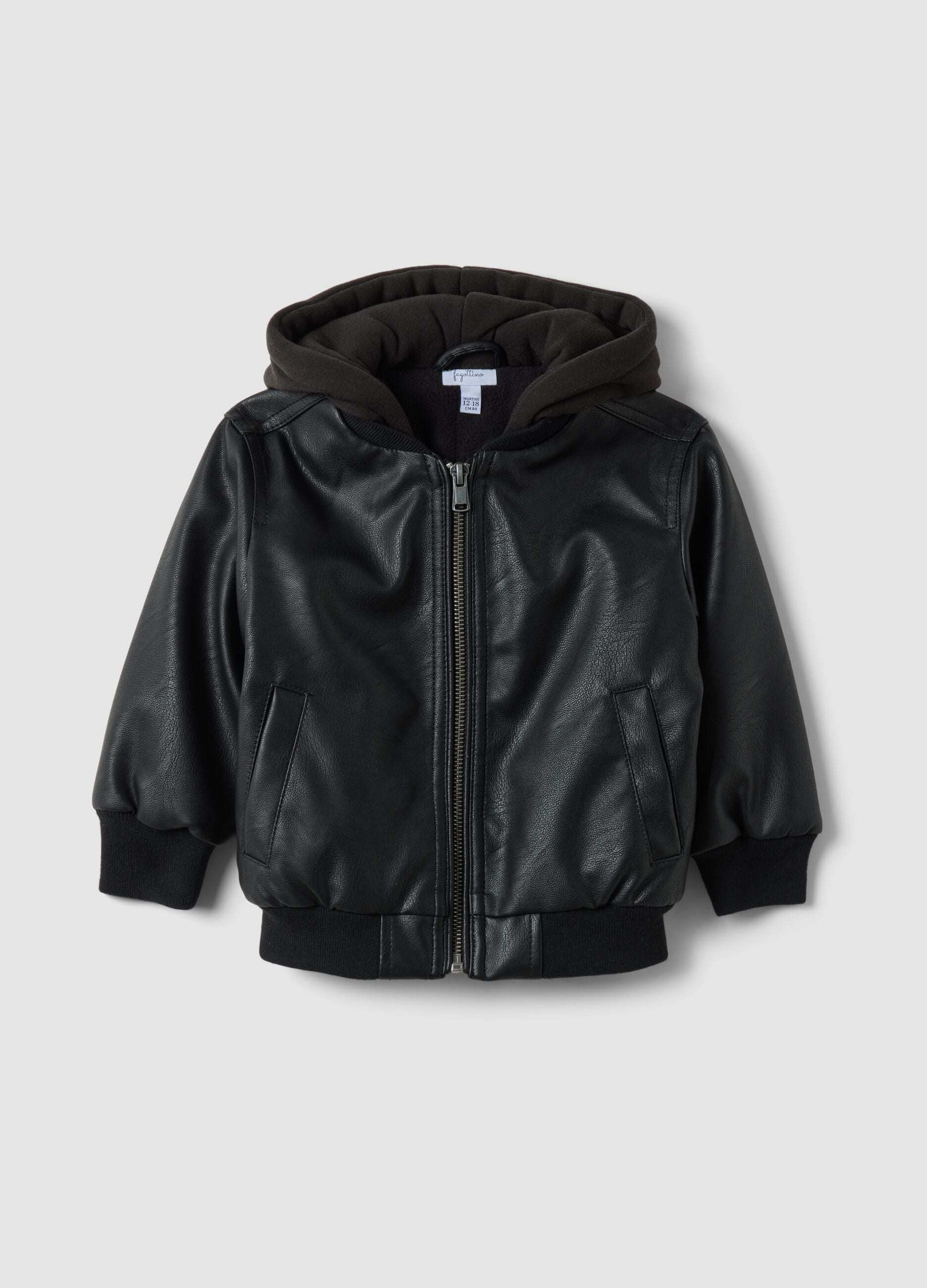 Black padded hooded zip-up bomber jacket for boys
