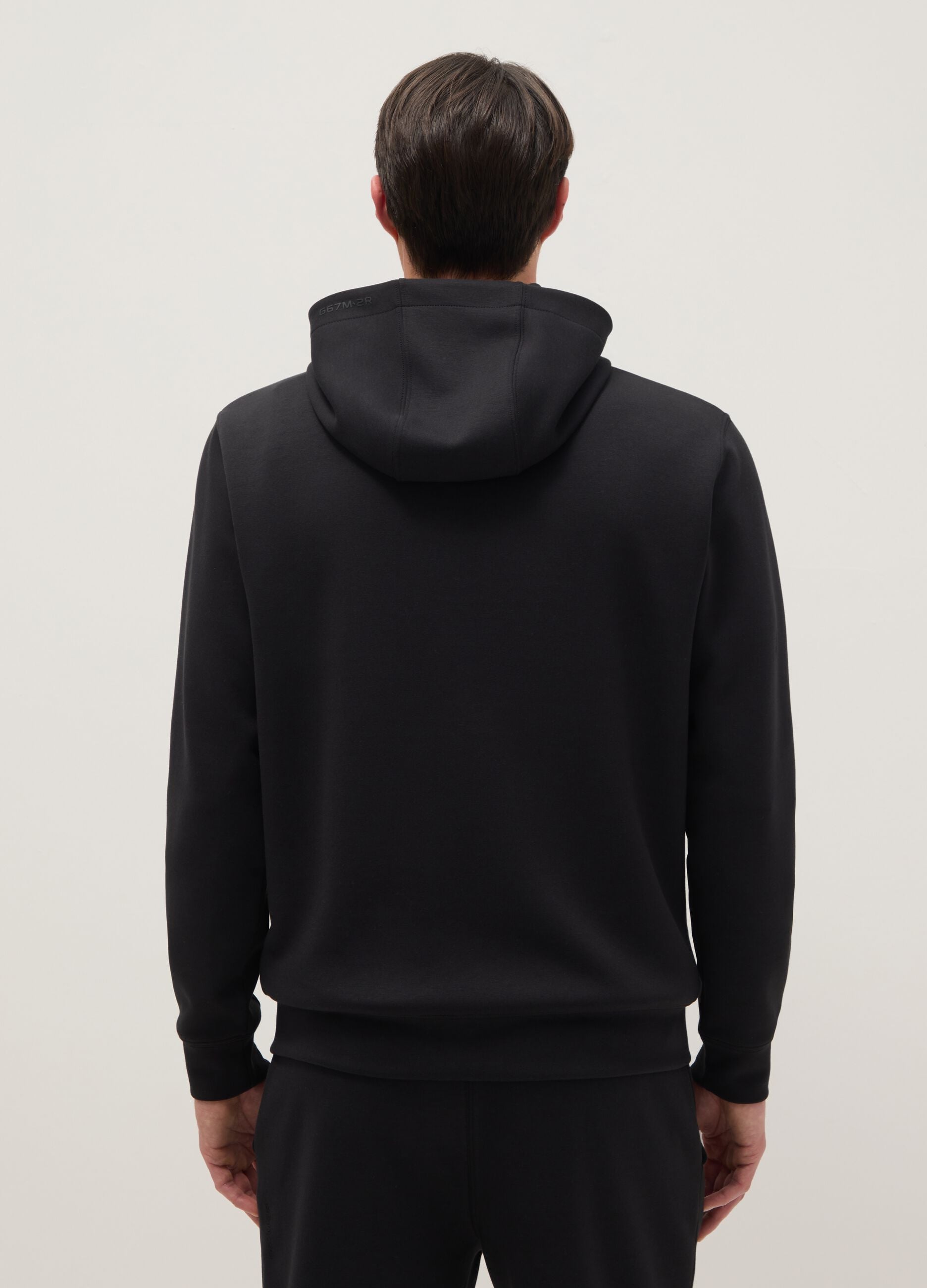 Black regular fit hoodie with front zip collar