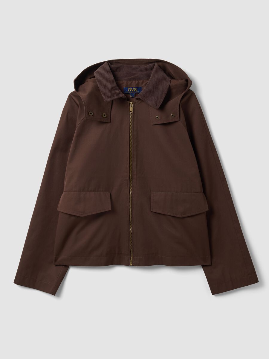 Brown cotton-blend parka jacket with hood and ribbed collar_4