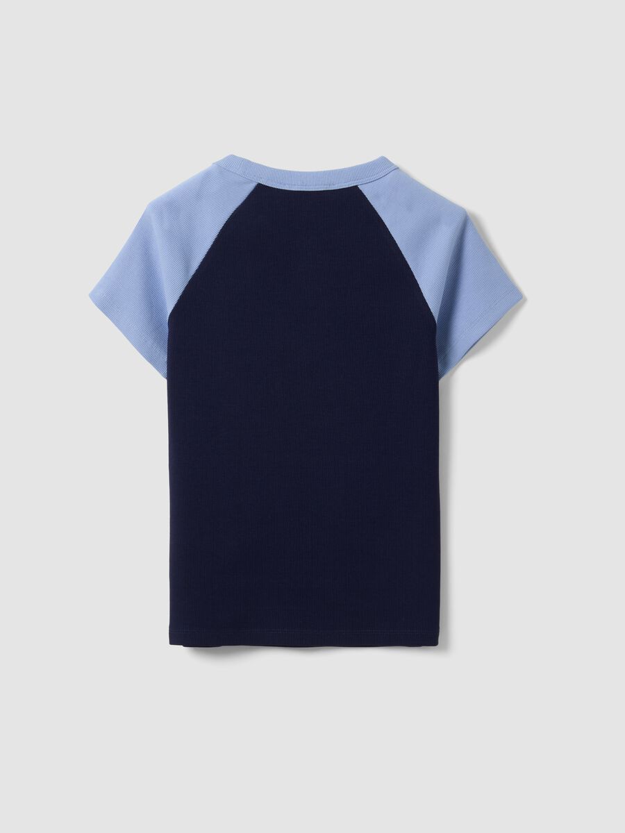 Blue stretch cotton crew-neck T-shirt with contrast sleeves_2