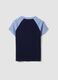Blue stretch cotton crew-neck T-shirt with contrast sleeves_2