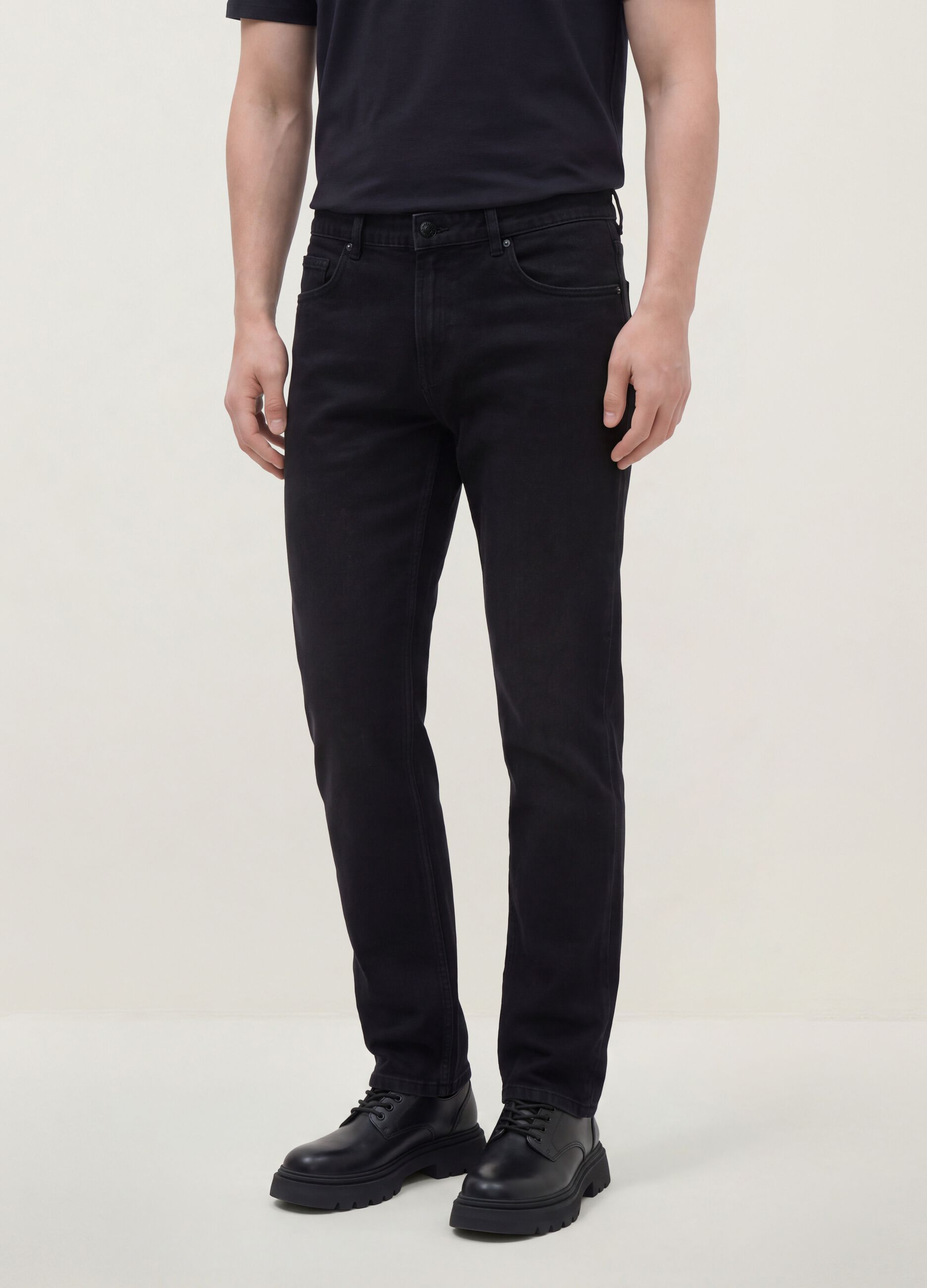 Black denim jeans in cotton-viscose blend, regular fit