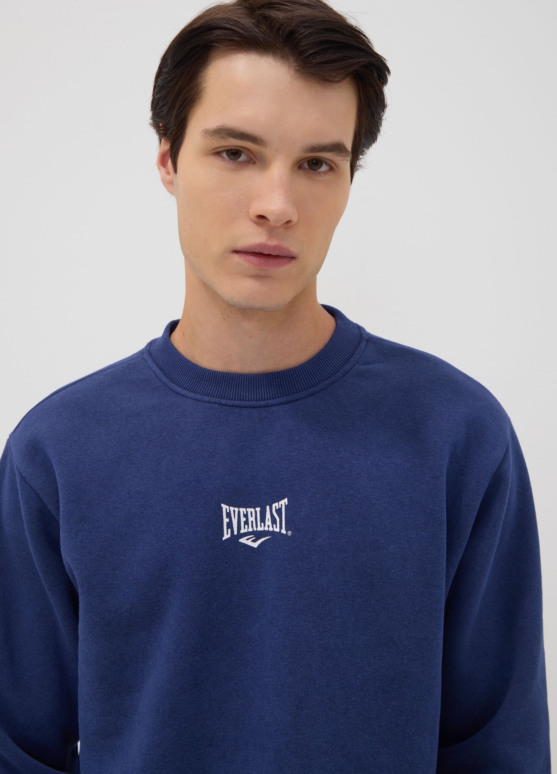 Blue cotton-blend crew-neck sweatshirt with logo