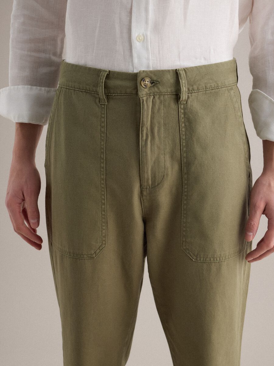 Green Cotton and Linen Trousers Regular Fit_3
