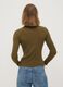 Green fitted ribbed viscose-blend cardigan with polo collar_3