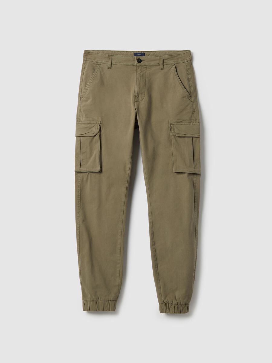 Slim fit stretch cotton green cargo trousers_4