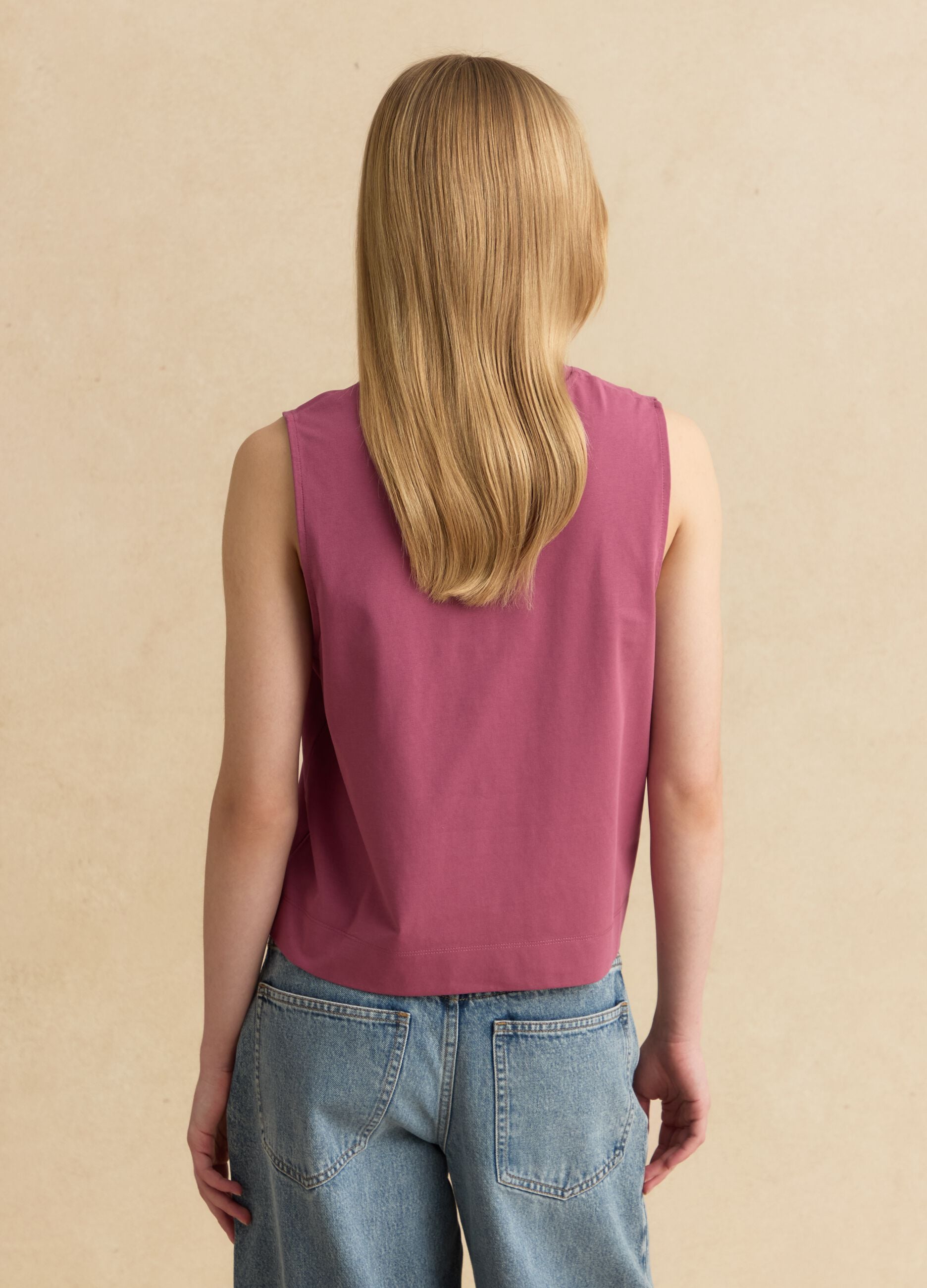 Pink cotton-blend tank top