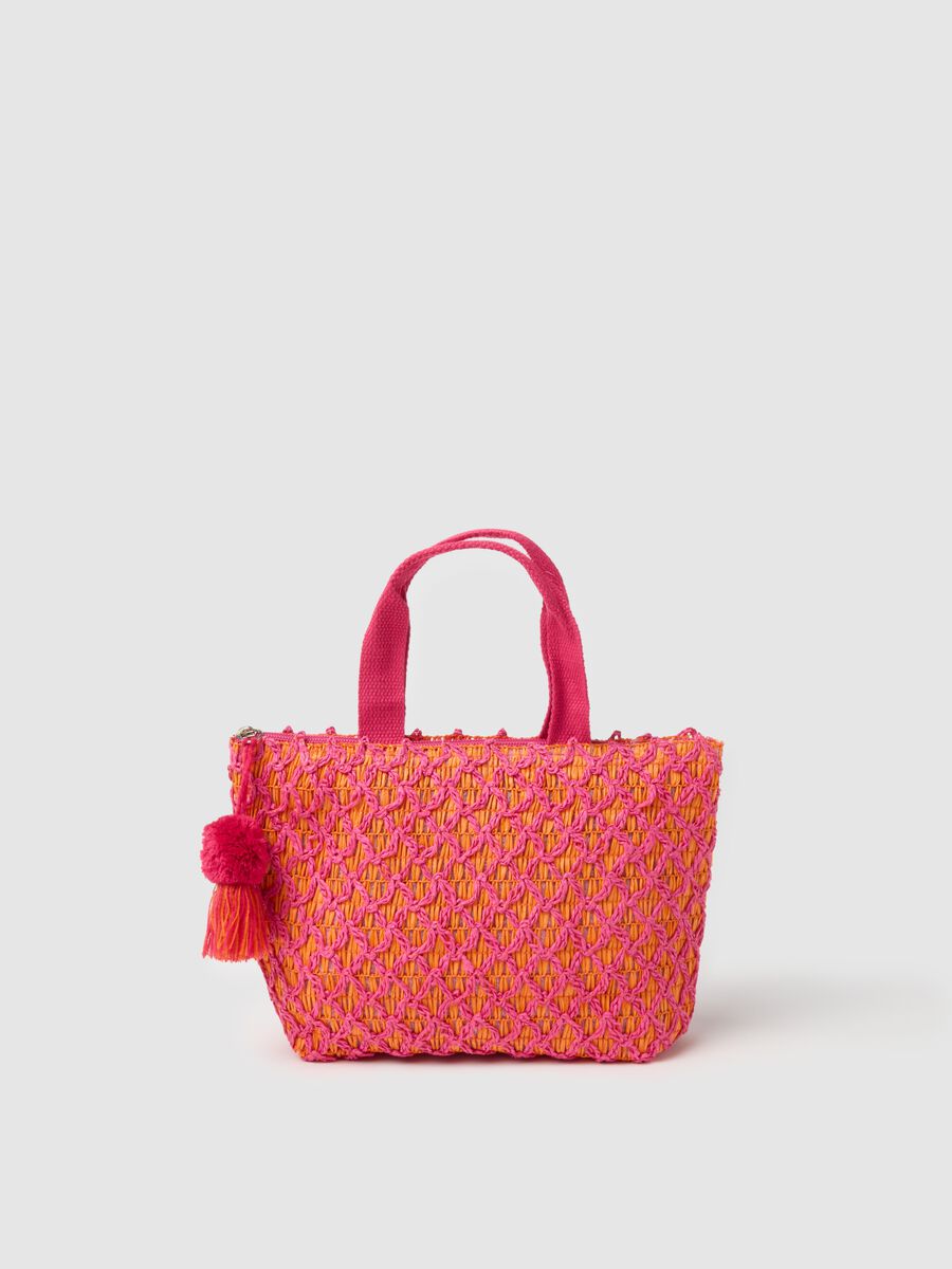 Maxi bag in fuchsia and orange raffia_0