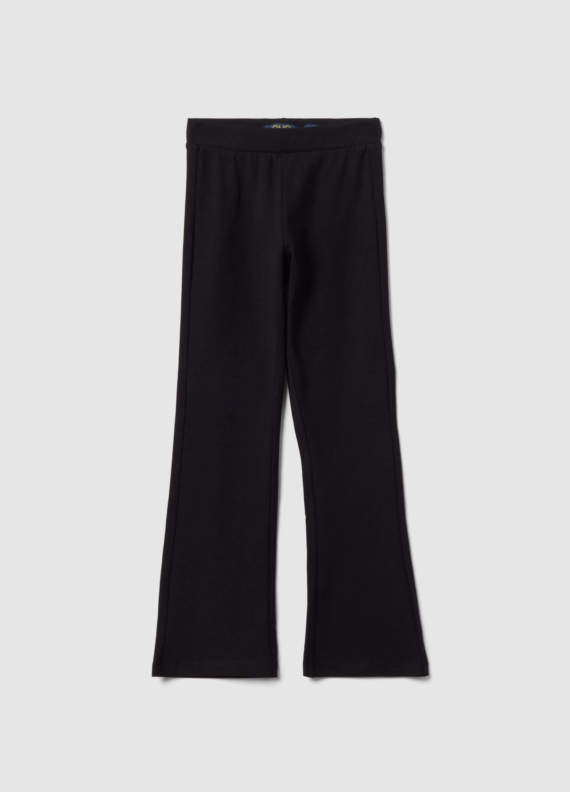 Black flared stretch cotton leggings