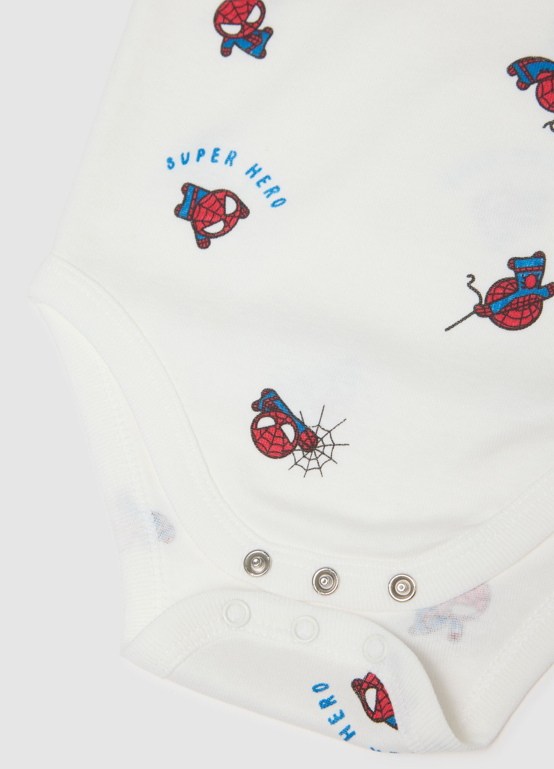 Twin pack of white sleeveless baby bodysuits in pure cotton with Spider-Man