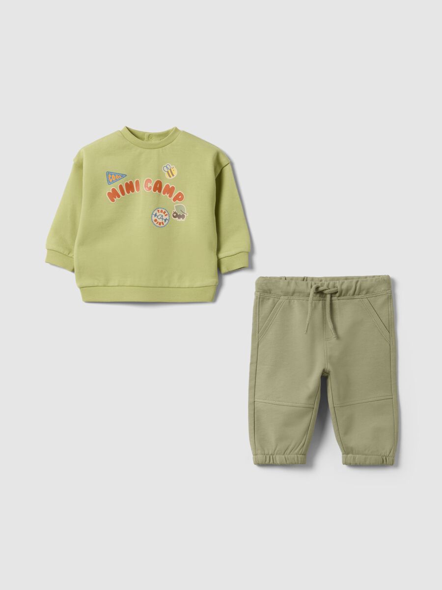 Green pure cotton baby sweatshirt and trousers set, regular fit_0