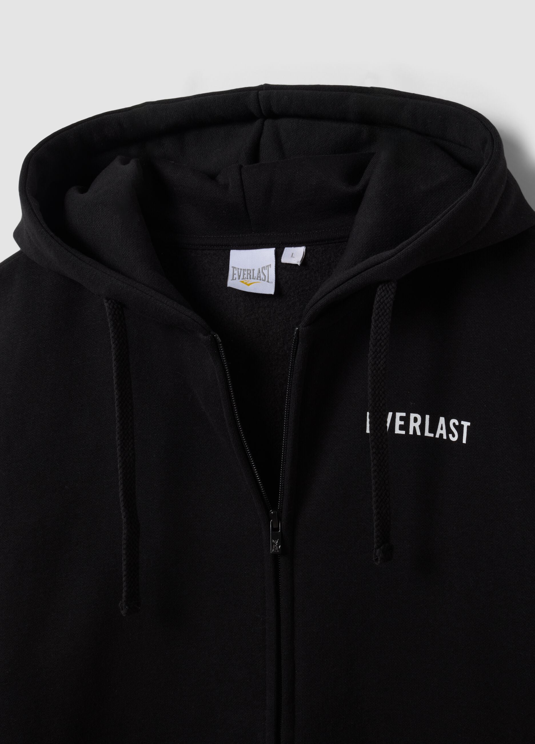 Black zip-up hooded sweatshirt in cotton blend