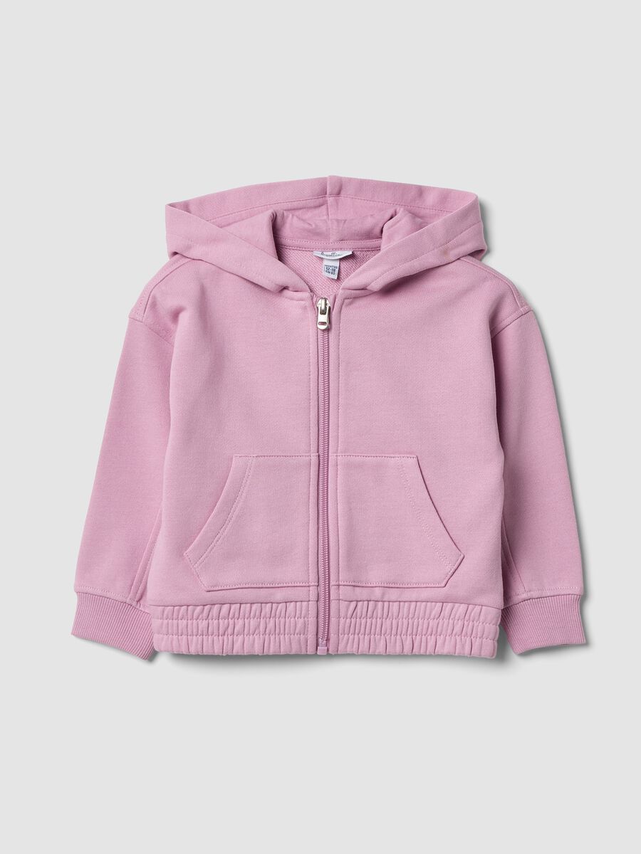 Felpa rosa con cappuccio in puro cotone organico over fit per bimba_0