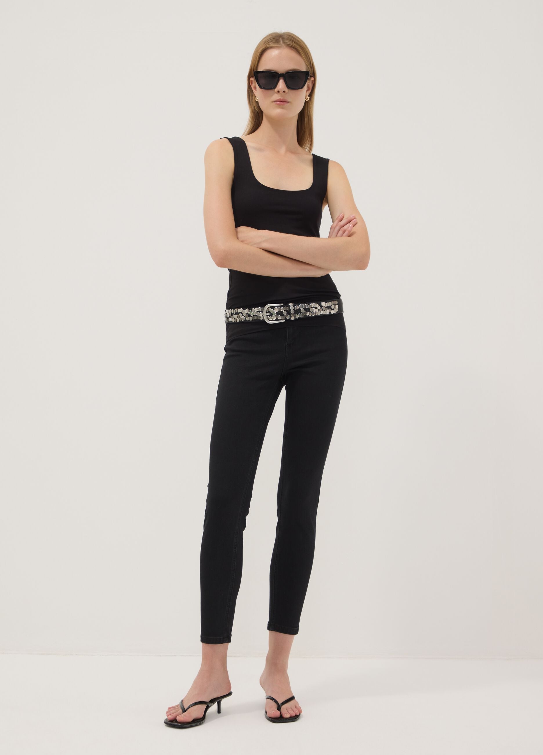 Black fitted stretch-cotton tank top