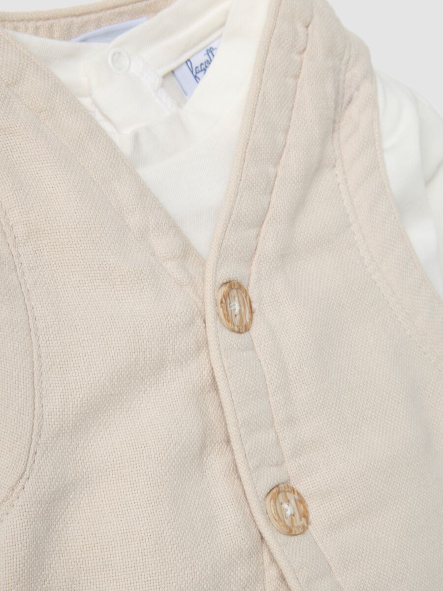 Set beige in misto cotone e lino per neonati_2