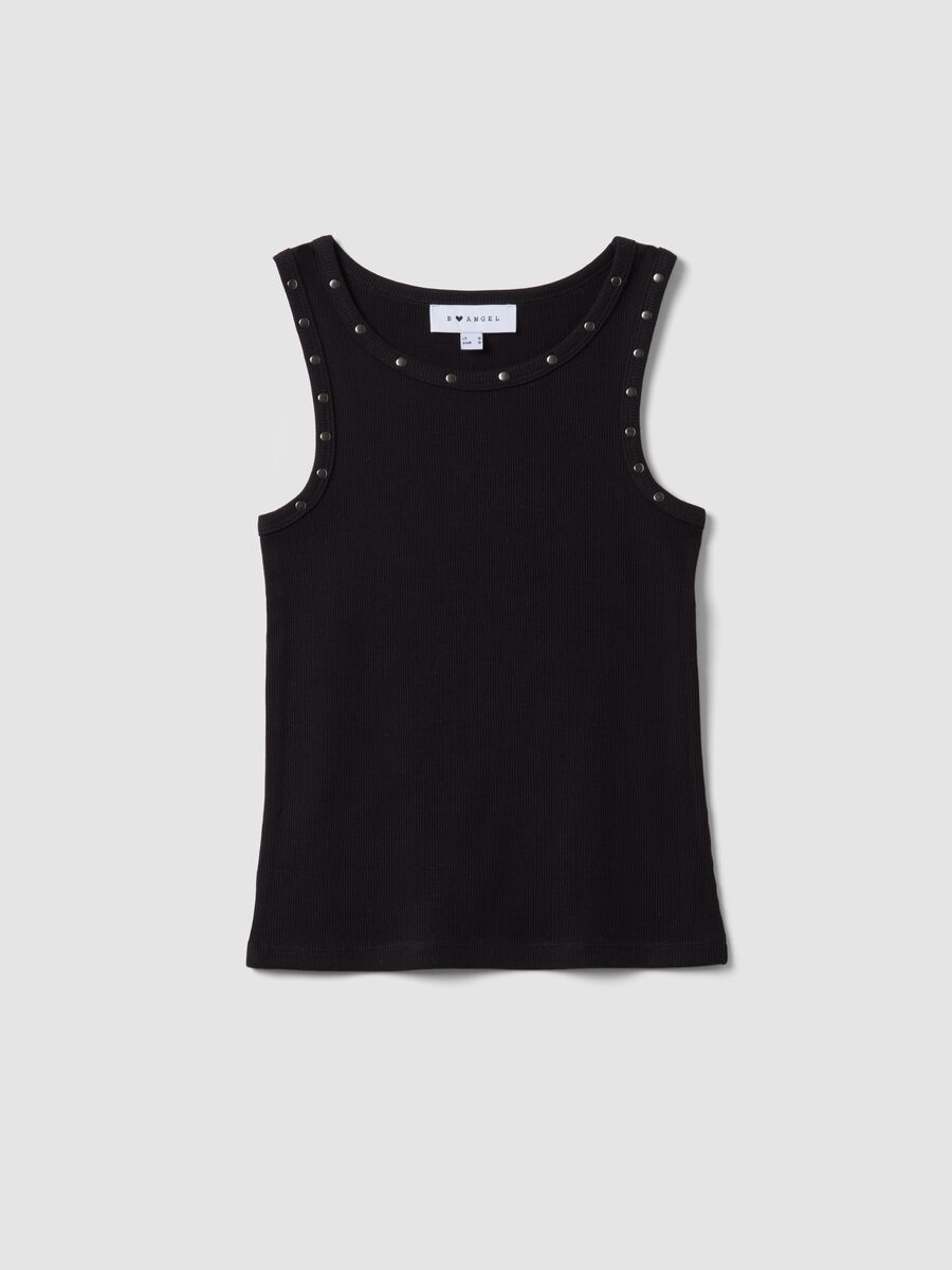 Blue stretch cotton tank top with studs_4