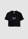 Girls&rsquo; cropped black pure cotton T-shirt with embellished stars_3