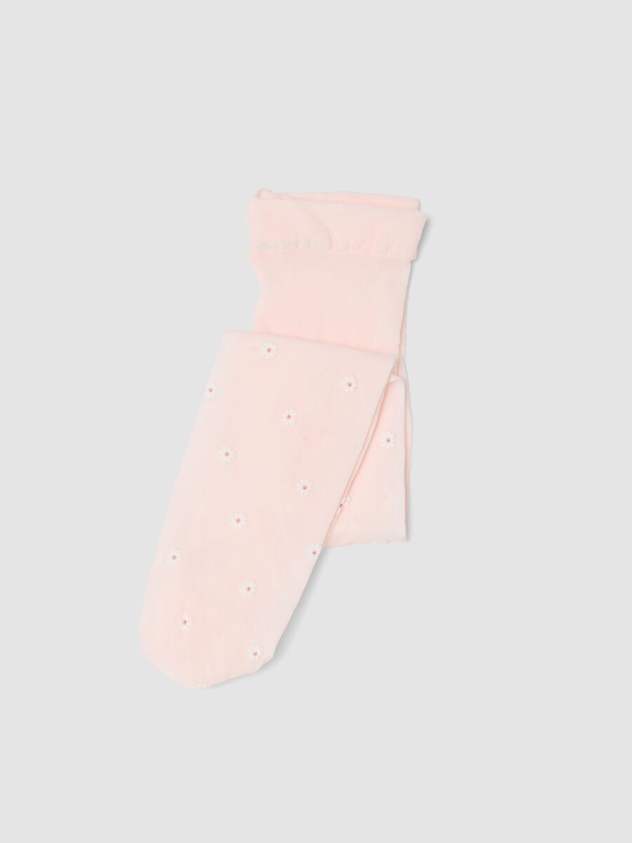 Pink Stretch Tights for Girls with Daisies_0