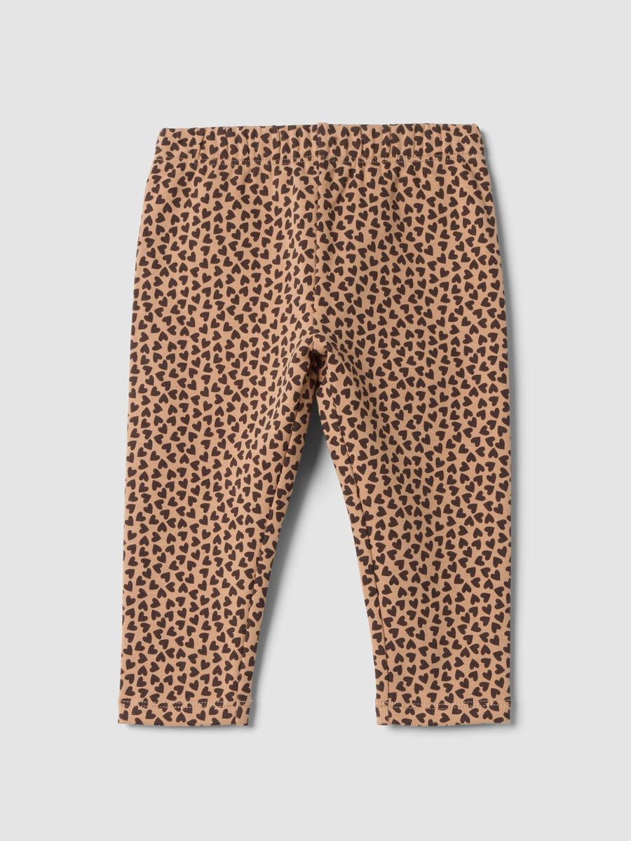 Brown stretch cotton leggings with heart print_0