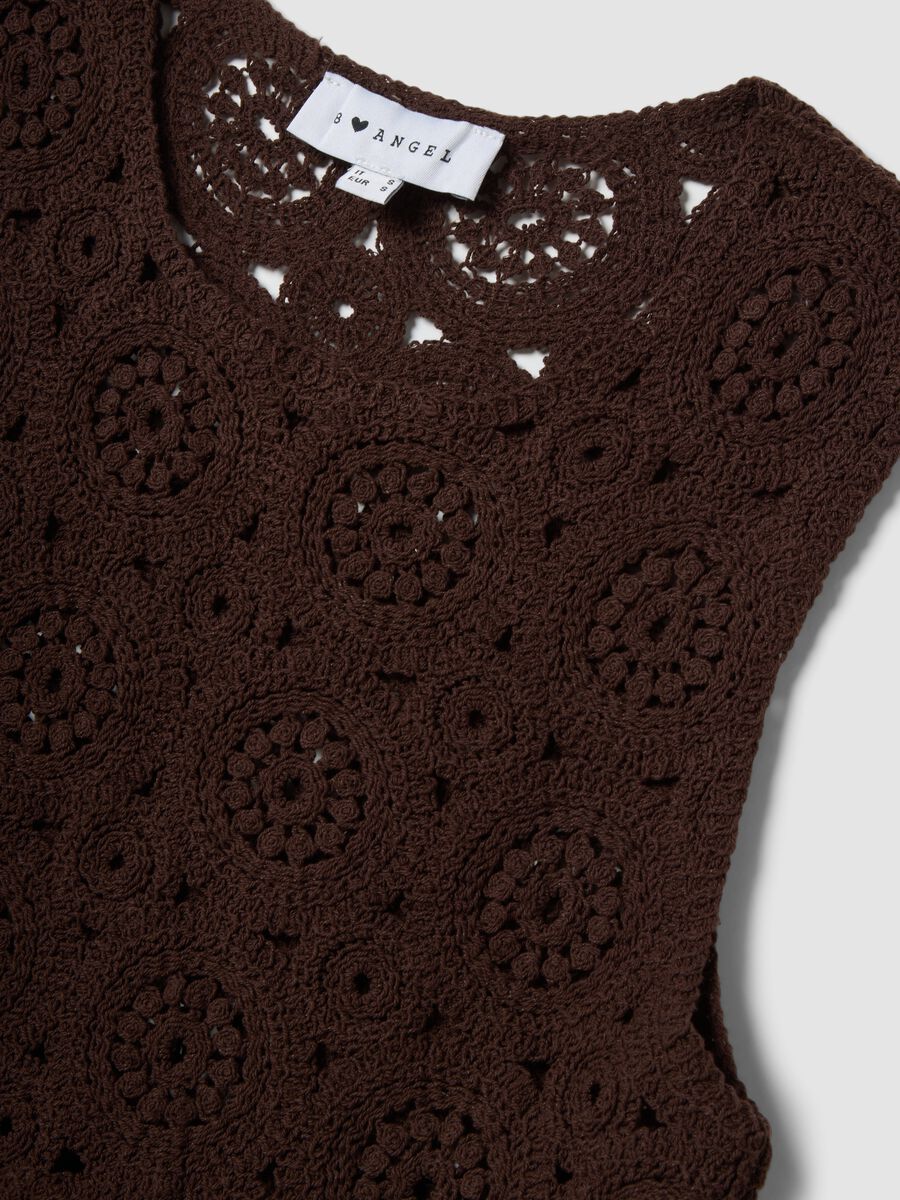 Brown cotton-blend crochet tank top, regular fit_5