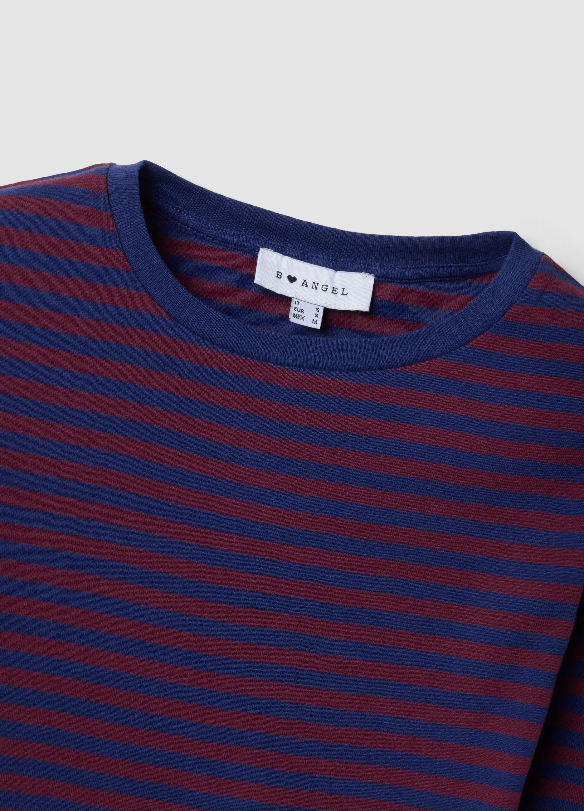 Purple striped pure cotton crew-neck T-shirt