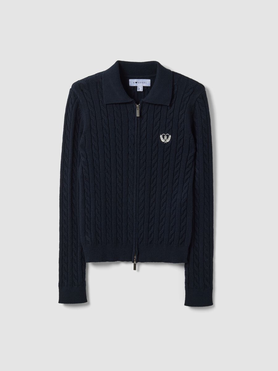 Navy viscose-blend fitted cardigan with polo collar_4