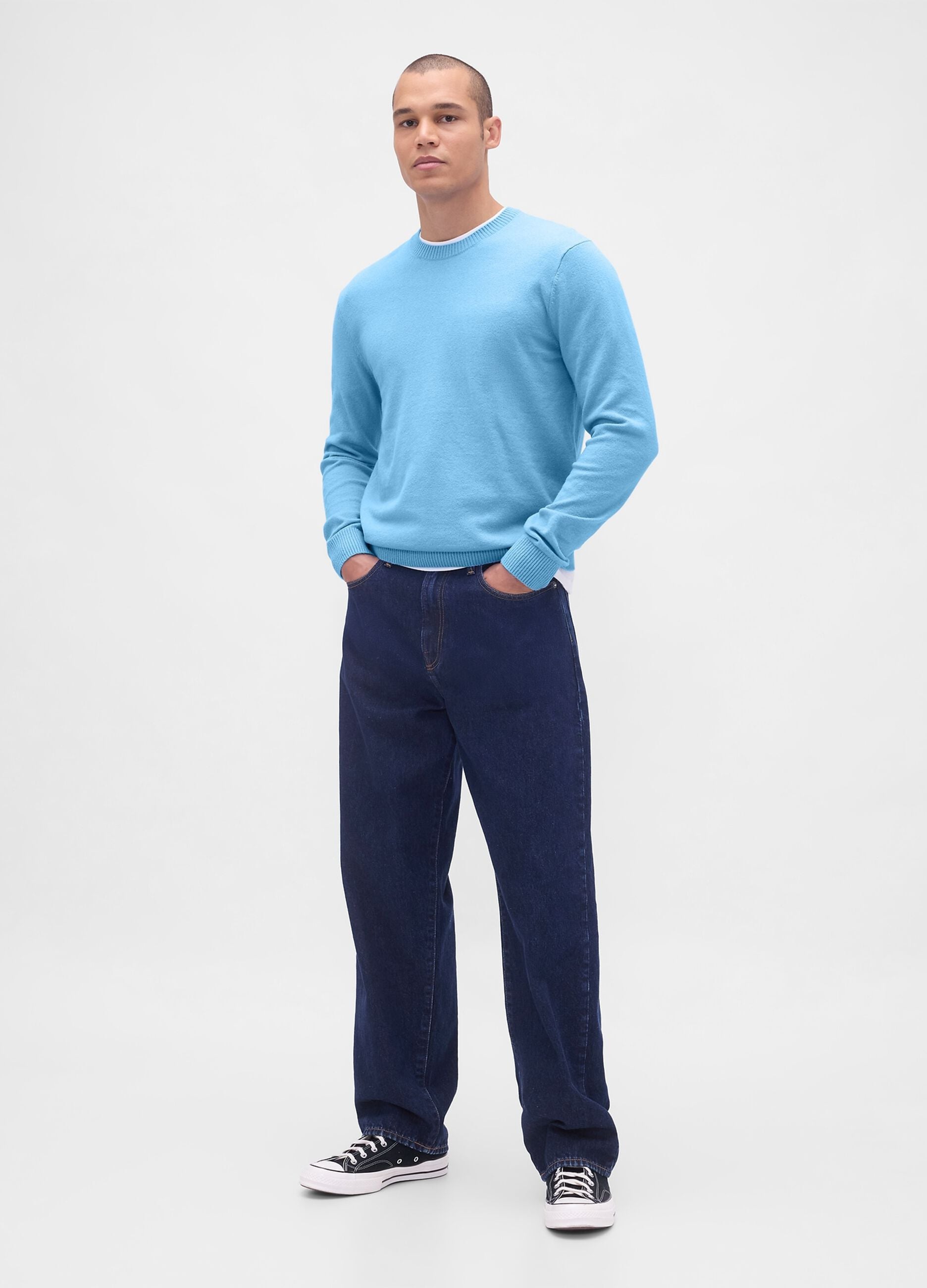 Blue Cotton Blend Sweater