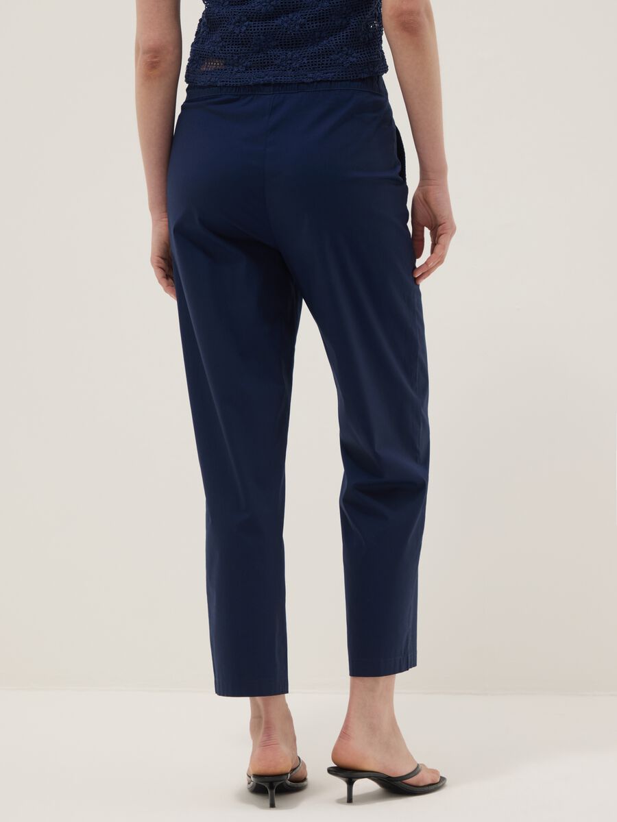 Blue stretch cotton trousers with elasticated waist_2
