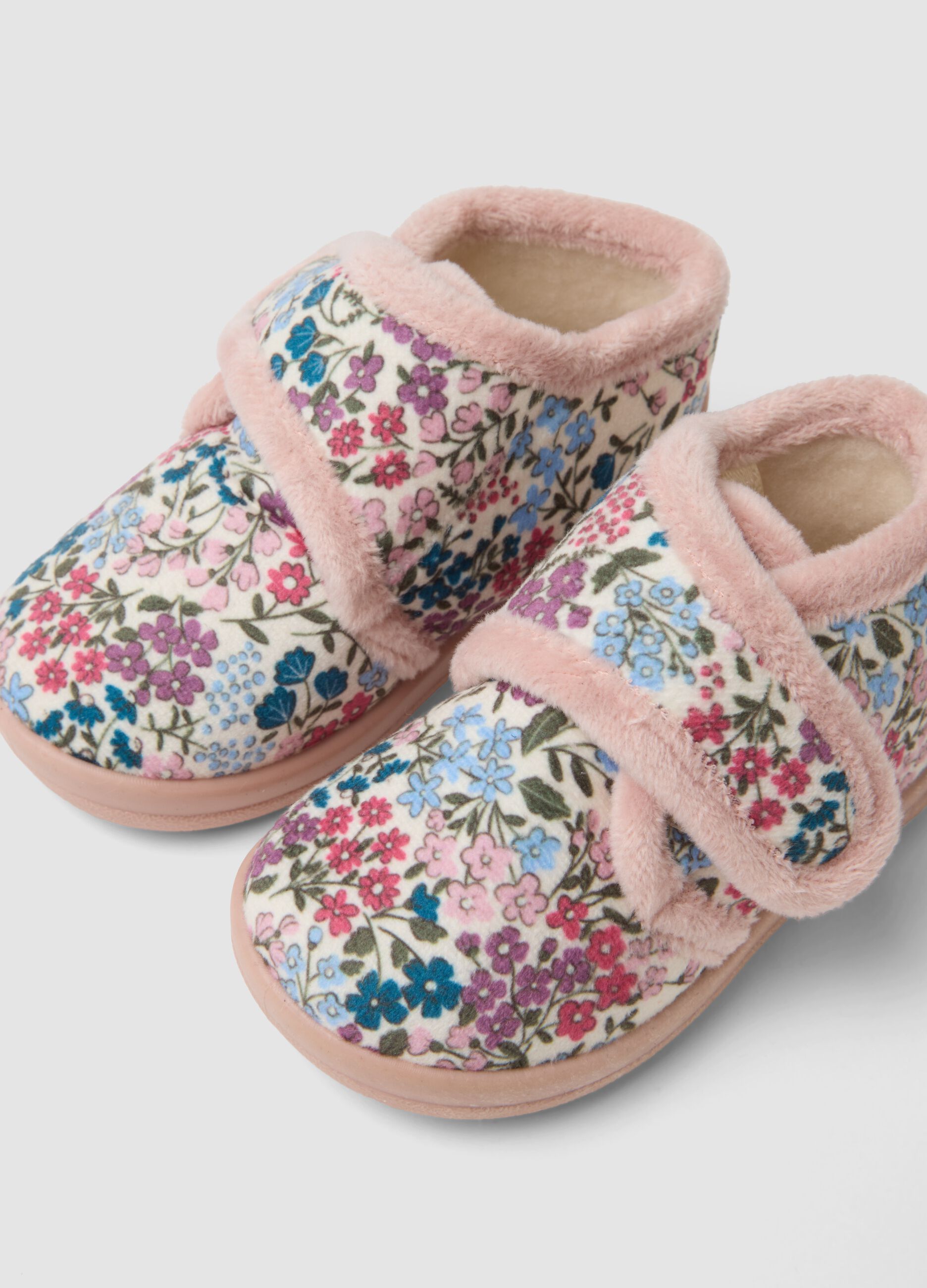 Pink floral bootie slippers