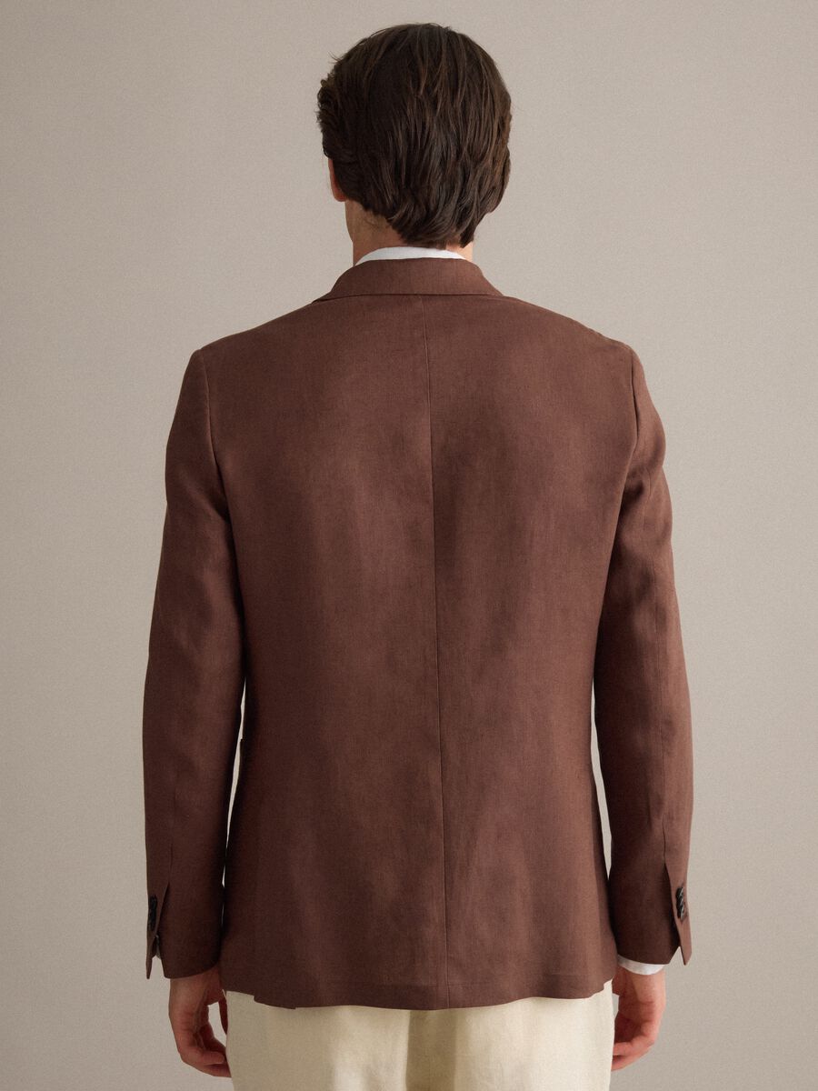 Blazer in puro lino marrone regular fit_3
