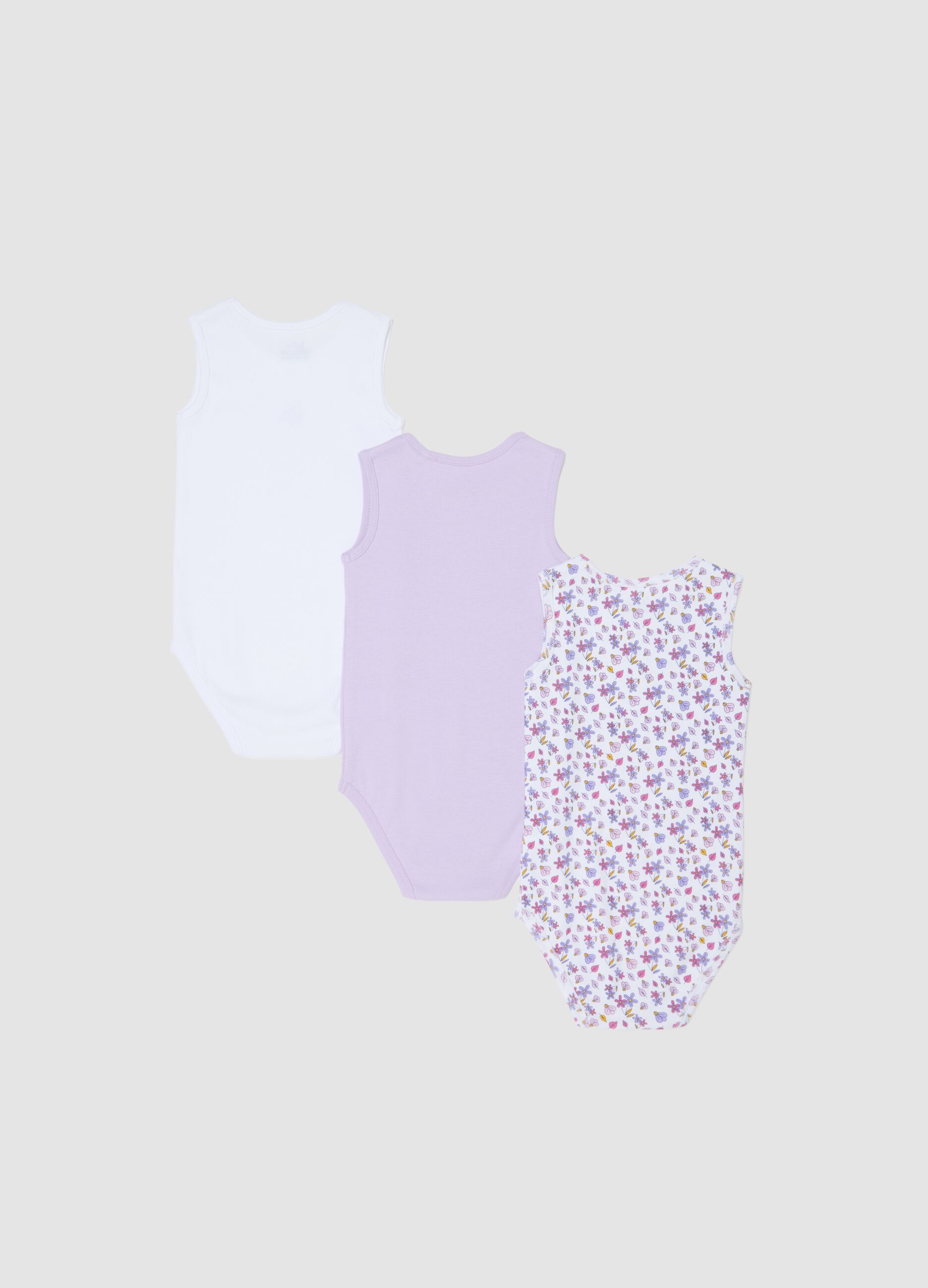 Multicolour sleeveless cotton bodysuit tripack for baby girls
