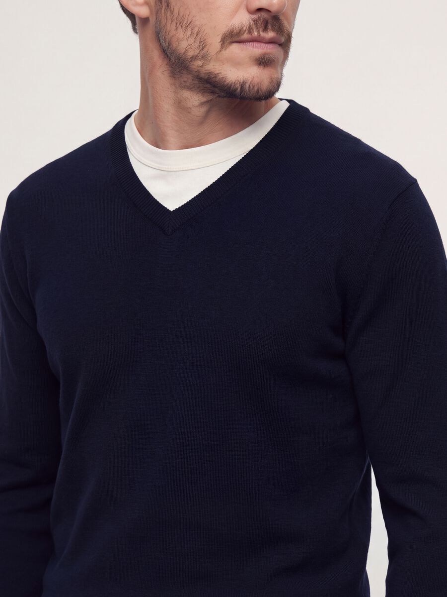 Blue viscose-blend V-neck jumper, regular fit_0