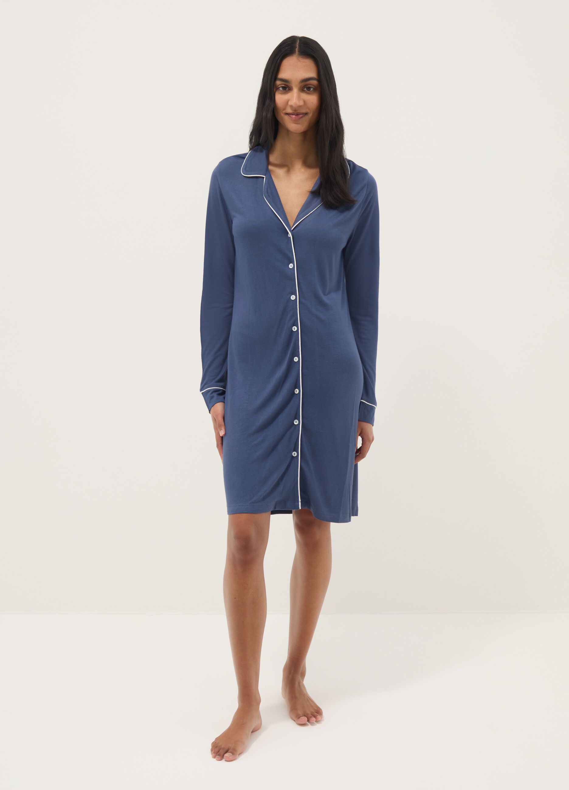 Pure blue viscose nightdress with buttons
