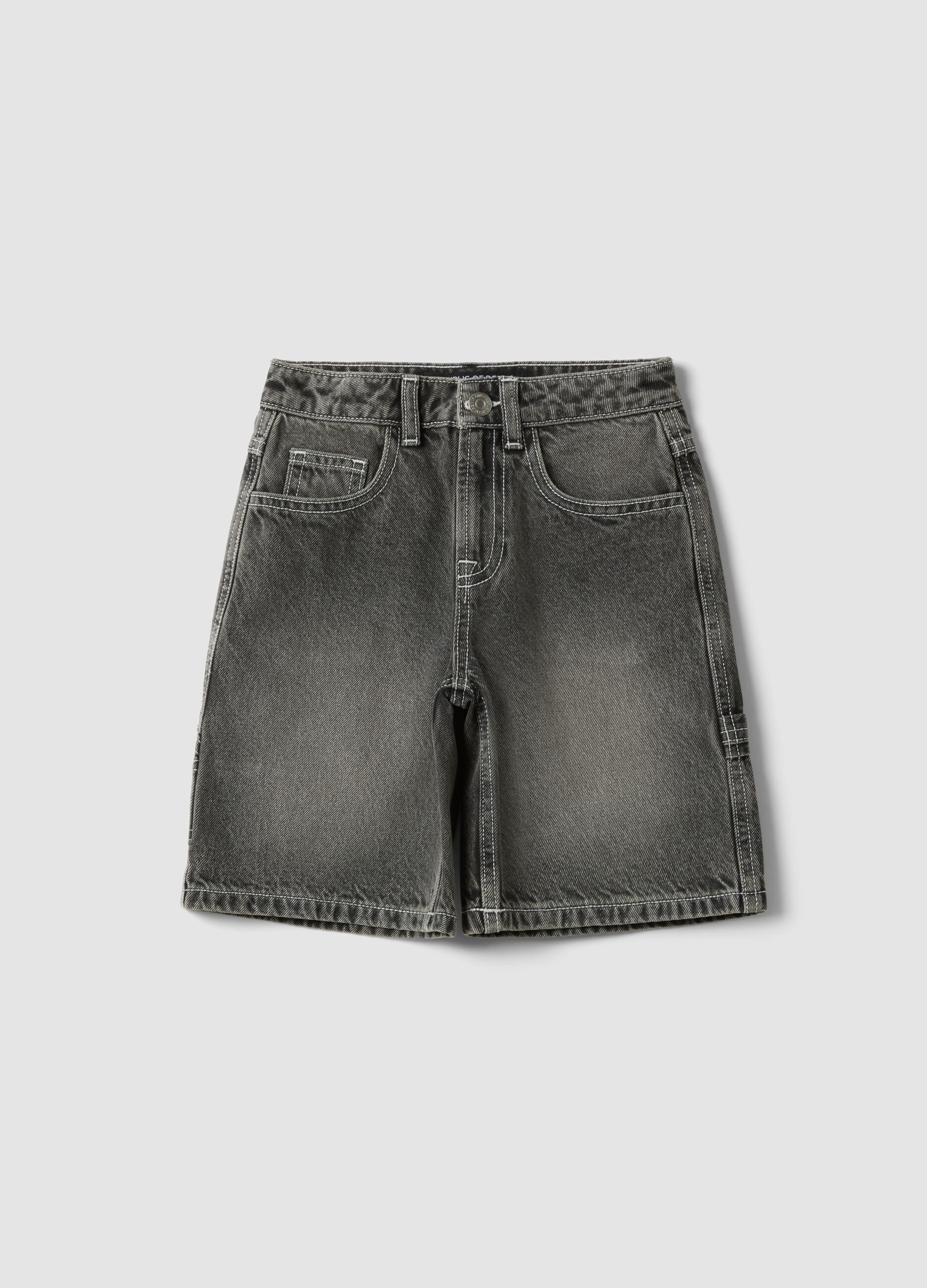 Grey pure cotton skater-fit shorts for boys