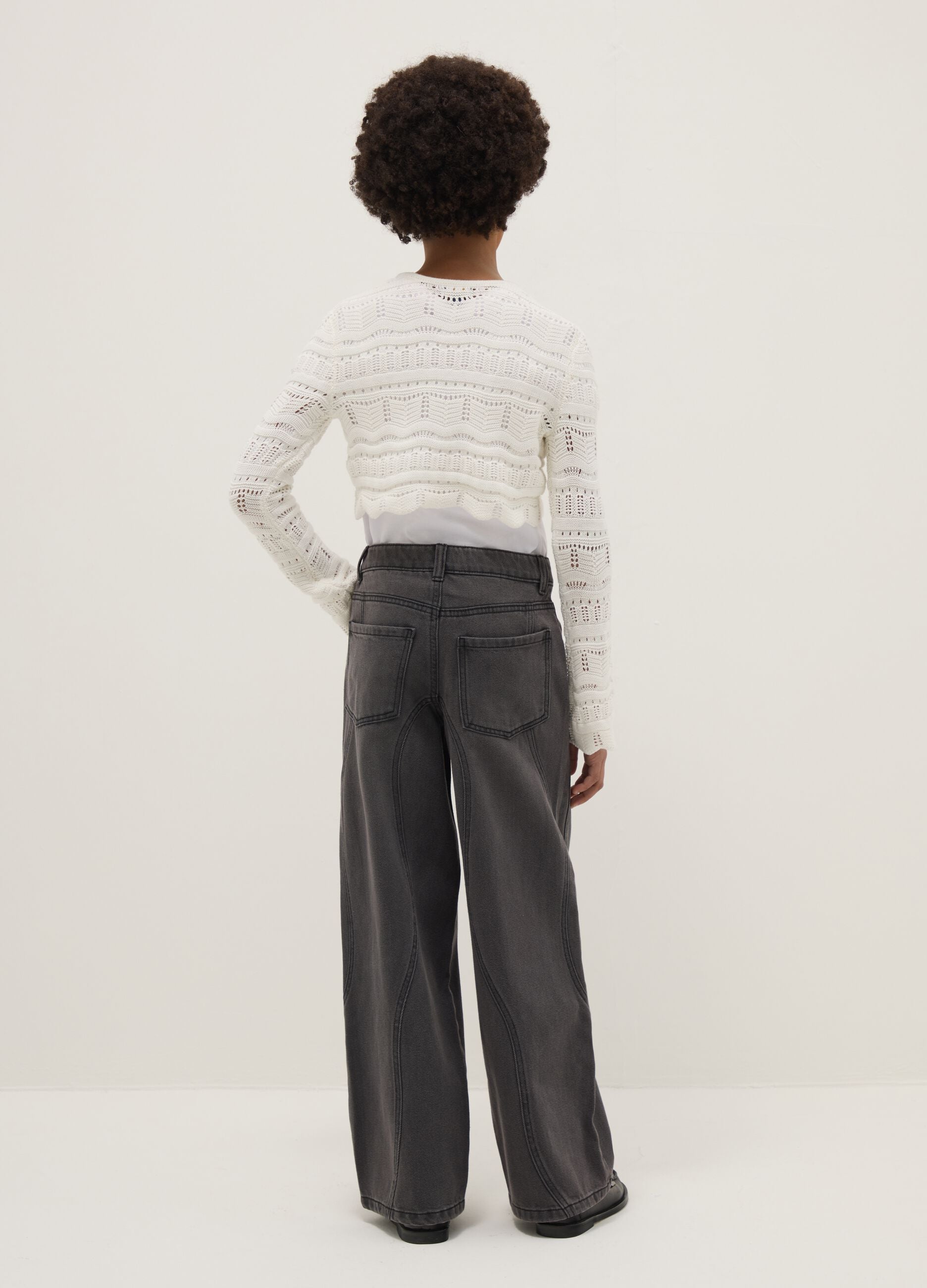 Grey cotton blend balloon jeans for girls