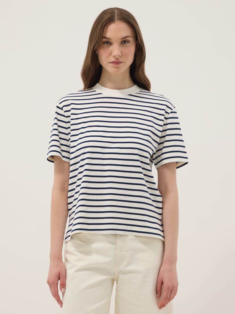 Blue pure cotton striped T-shirt_1