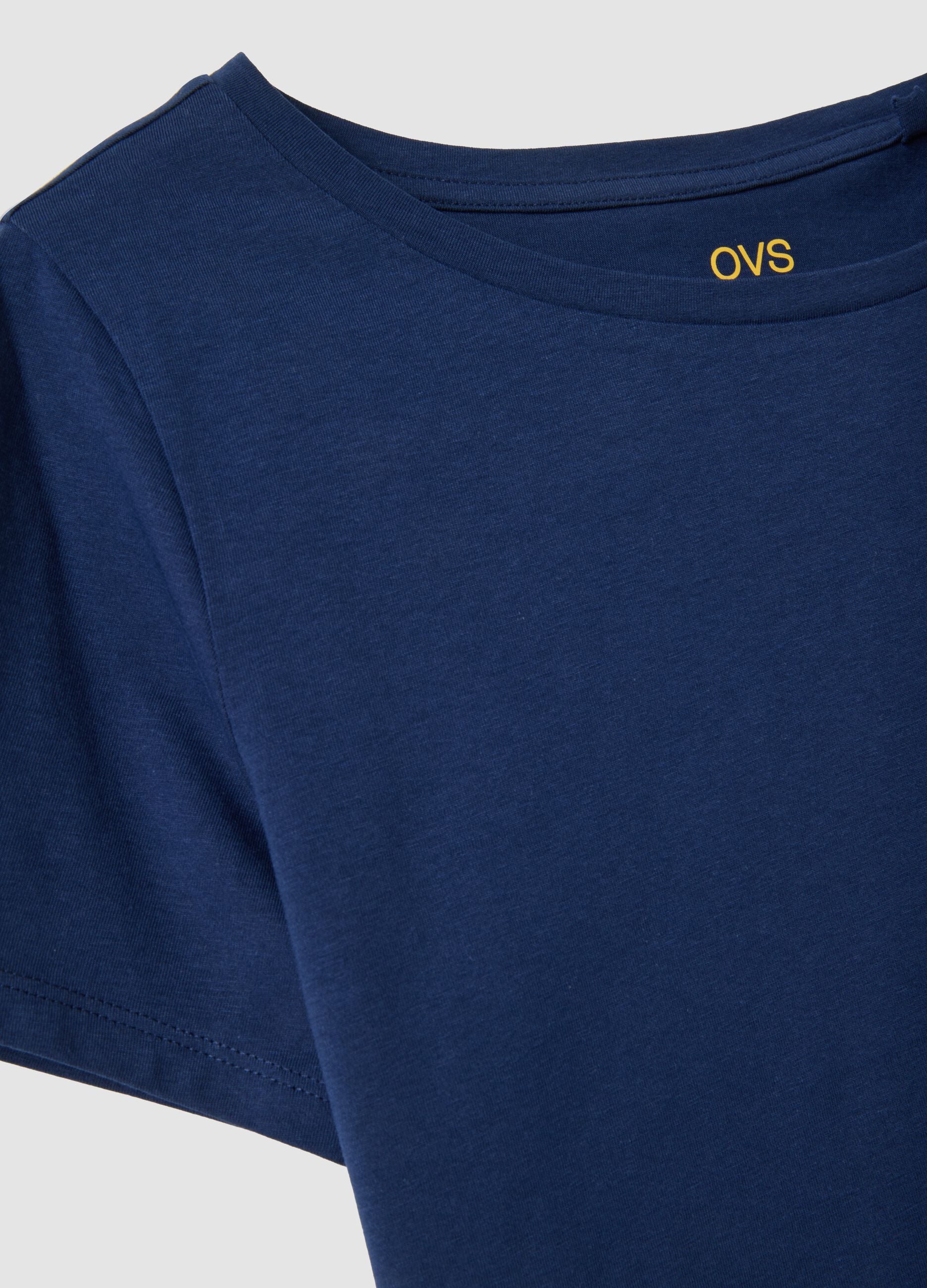 Blue pure cotton short-sleeve T-shirt