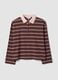 Brown pure cotton striped long-sleeve polo shirt, regular fit_4